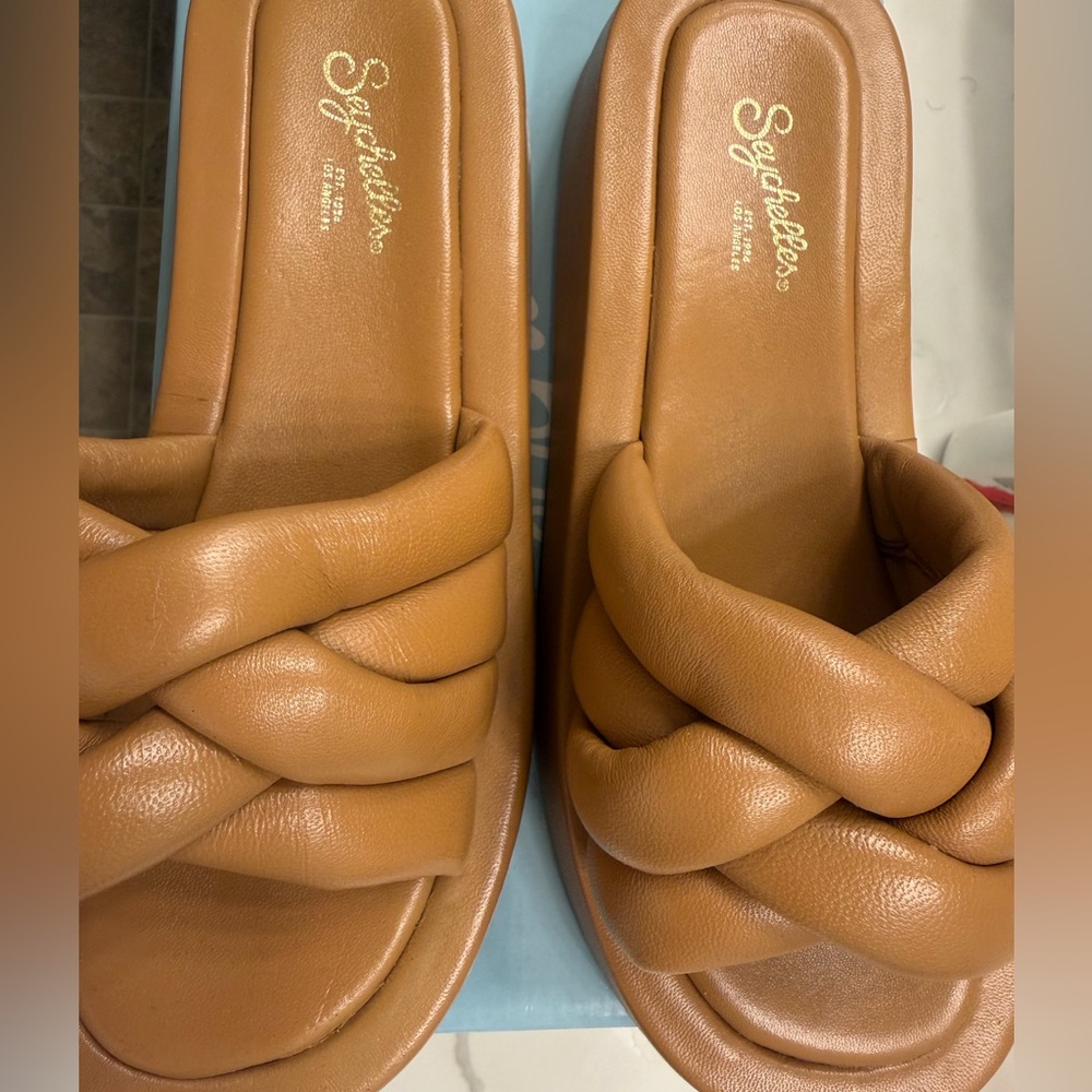 Seychelles Cognac Braided Leather Slide Sandals